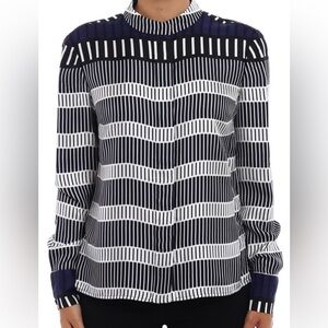 NWOT Silk Striped Black and White Women's Blouse 14
